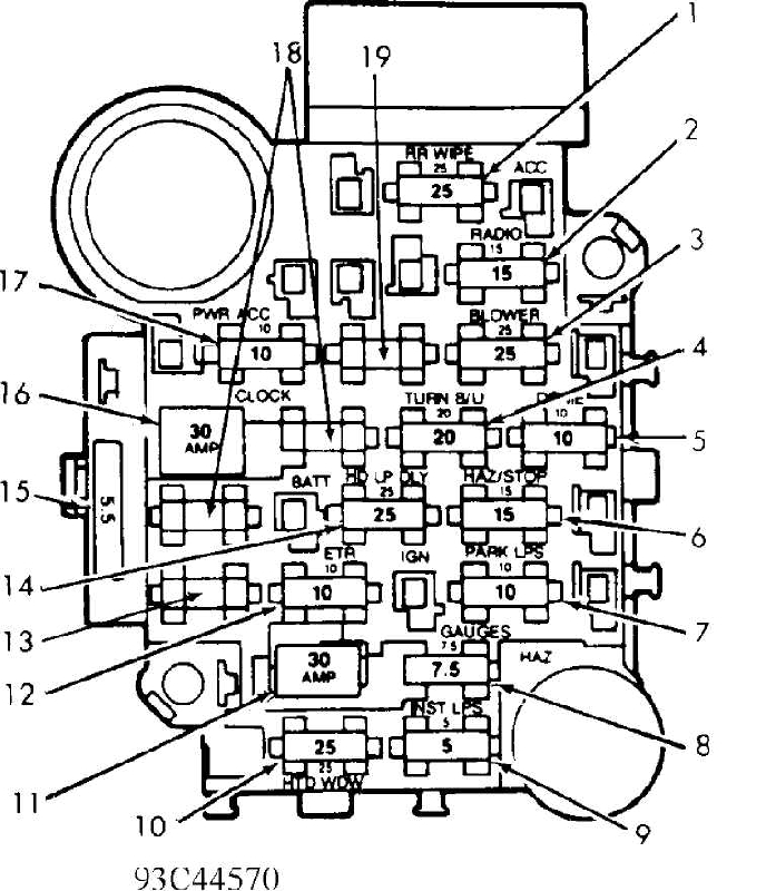 FUSES & CIRCUIT BREAKERS :: dome light :: 1984 - 1991 :: Jeep Cherokee